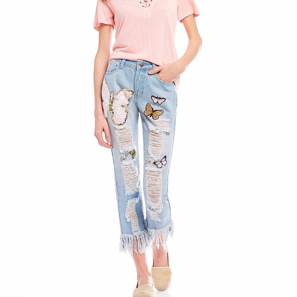Mariah Butterfly Embellished Denim  S